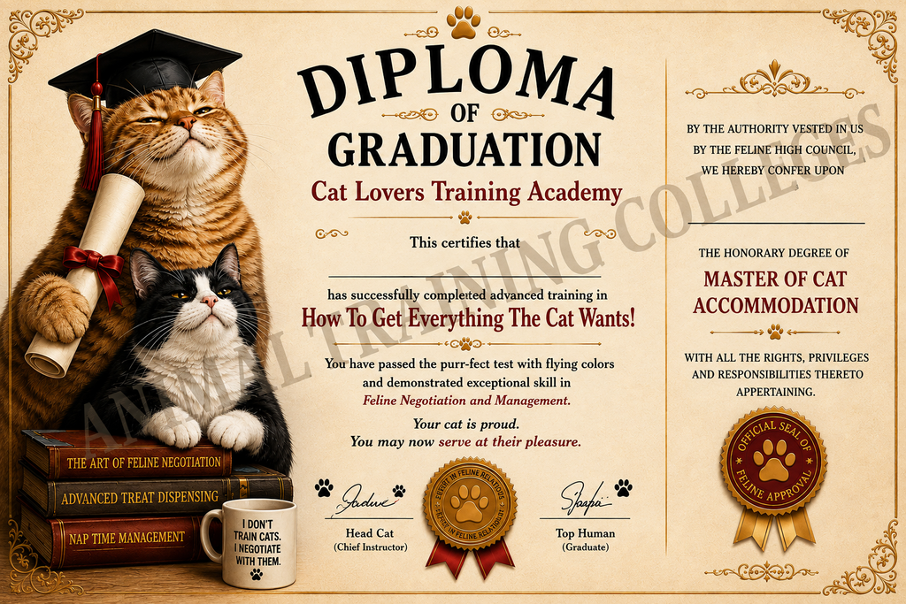 Cat Human Training Diploma – Officially Trained by Your Cat