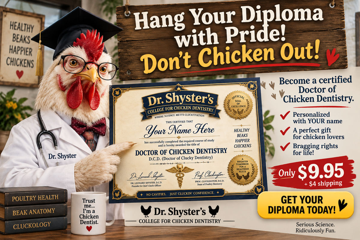 Dr. Shyster’s Doctor of Chicken Dentistry Diploma