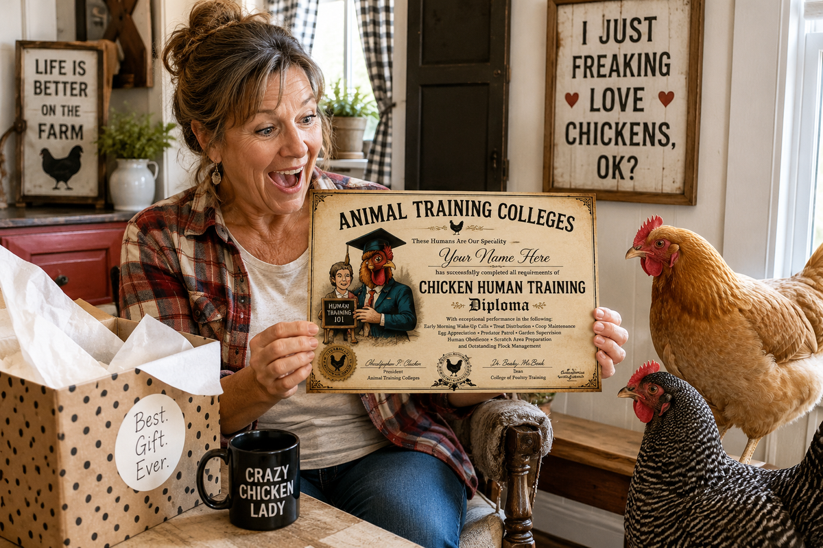 Chicken Human Training Diploma – Officially Trained by Your Chickens