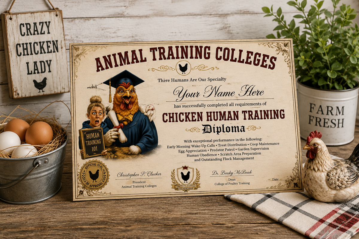 Chicken Human Training Diploma – Officially Trained by Your Chickens
