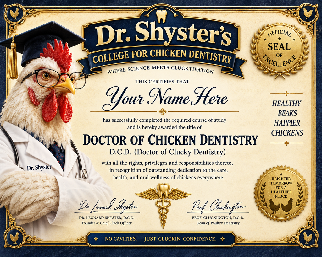 Dr. Shyster’s Doctor of Chicken Dentistry Diploma