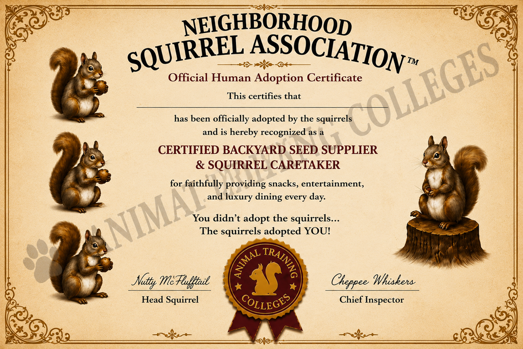 Squirrel Human Training Diploma – Officially Trained by Your Squirrel