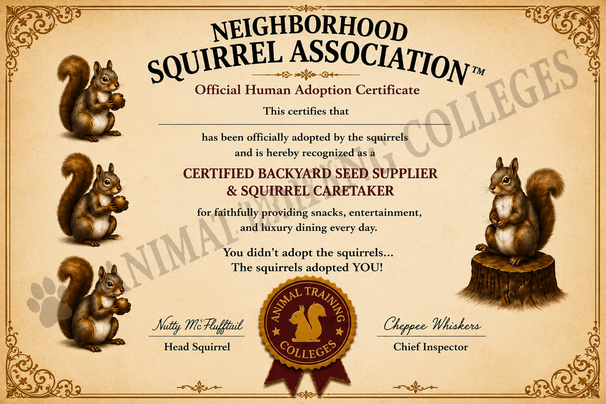 Squirrel Human Training Diploma – Officially Trained by Your Squirrel